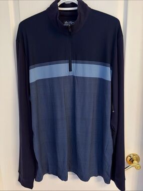 NWOT Hogan Men’s Zip-Up Sweater in Navy with Light Blue Stripe